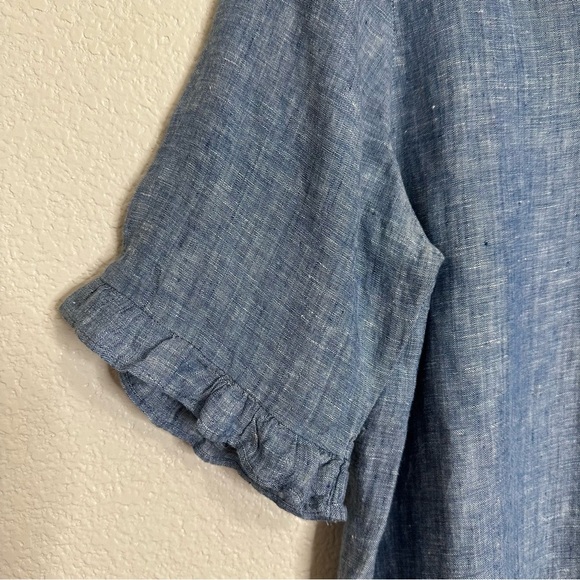Sanctuary 100% Linen Chambray Lace Up Ruffled Sleeves Top, Sz Large - Picture 6 of 12